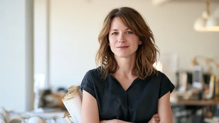 Architect standing in her bright studio office