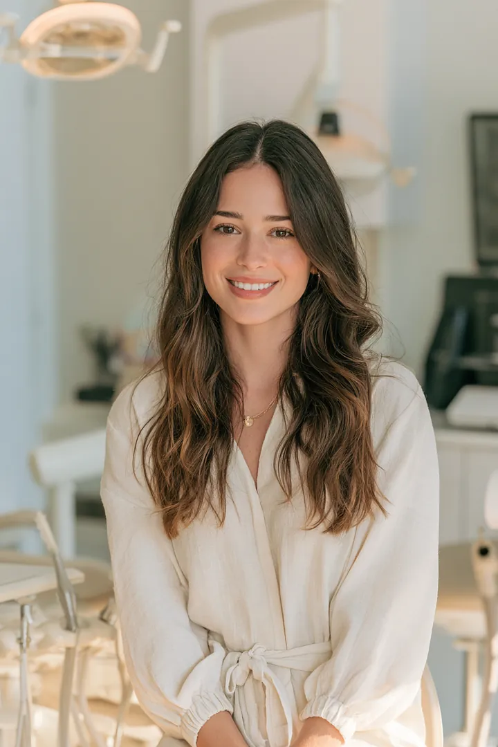 Young woman smiling in a modern dental office